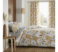 Catherine Lansfield Inga Leaf Gold Parure de lit avec Housse de Couette 160 x 220 + 50 x 70 cm