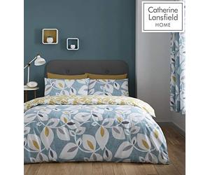 Catherine Lansfield Inga Leaf, Polyester Coton, Bleu Sarcelle, Parure de lit - 2 Personnes
