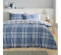 Catherine Lansfield Kelso Parure de lit réversible à Carreaux avec Housse de Couette et taies d'oreiller Bleu Super King