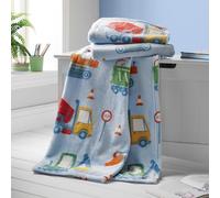Catherine Lansfield Kids Digger Dreams Couverture Polaire Douillette Bleu 130 x 170 cm
