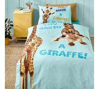 Catherine Lansfield Kids Havin A Giraffe Parure de lit réversible avec Housse de Couette et taie d'oreiller Bleu Aqua