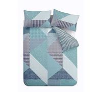 Catherine Lansfield Larsson Geo, Polyester Coton, Bleu Sarcelle, Parure pour lit Simple