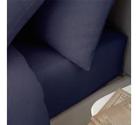 Catherine Lansfield Lot de 2 draps-Housses, draps Plats et taies d'oreiller en Coton brossé pour lit Double, Bleu Marine