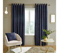 Catherine Lansfield Lot de 2 Rideaux à œillets en Velours Coupe géométrique Bleu Marine 168 x 137 cm