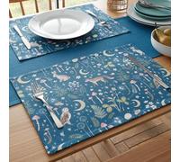Catherine Lansfield Lot de 4 Sets de Table en Coton Motif Animaux du crépuscule enchanté Bleu Marine 30 x 46 cm