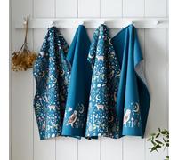 Catherine Lansfield Lot de 4 torchons de Cuisine en Coton Motif Animaux du crépuscule enchanté Bleu Marine 50 x 70 cm