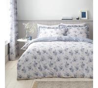 Catherine Lansfield Lucie Parure de lit Double réversible avec Housse de Couette et taies d'oreiller Motif Floral Blanc/Bleu