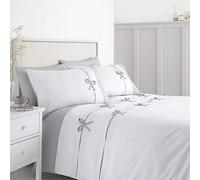 Catherine Lansfield Milo Bow Parure de lit King avec Housse de Couette et taies d'oreiller Blanc