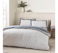 Catherine Lansfield Oxford Parure de lit réversible avec Housse de Couette et taies d'oreiller Motif Rayures Bleu Marine Super King