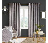 Catherine Lansfield Paire de Rideaux à œillets en Velours avec Motif géométrique Gris argenté 228 x 228 cm