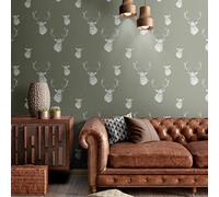 Catherine Lansfield Papier peint Motif cerf Vert sauge