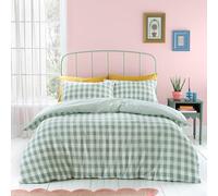 Catherine Lansfield Parure de Couette en crépon à Carreaux Gingham Vert pour lit Simple