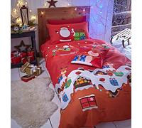 Catherine Lansfield Parure de lit 55% coton/45% Polyester Motif père Noël Housse de Couette 200 x 200 cm + 2 taies d'oreiller 50 x 75 cm