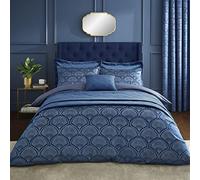 Catherine Lansfield Parure de lit Art Deco Pearl avec Housse de Couette et taies d'oreiller Bleu Marine