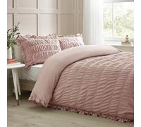Catherine Lansfield Parure de lit avec Housse de Couette et taies d'oreiller en Seersucker à Volants Rose Super King