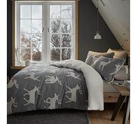 Catherine Lansfield Parure de lit avec Housse de Couette et taies d'oreiller Motif cerf Gris King Size