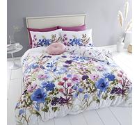 Catherine Lansfield Parure de lit avec Housse de Couette et taies d'oreiller Motif Floral Rose/Bleu King Size
