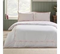 Catherine Lansfield Parure de lit Double avec Housse de Couette et taies d'oreiller Motif nœud Blanc/Rose