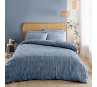 Catherine Lansfield Parure de lit Double en Seersucker avec Housse de Couette et taies d'oreiller Bleu