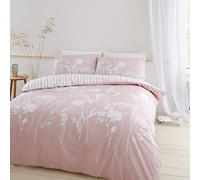 Catherine Lansfield Parure de lit Double réversible avec Housse de Couette et taie d'oreiller Motif Floral Rose pâle