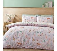 Catherine Lansfield Parure de lit Double réversible avec Housse de Couette et taies d'oreiller Motif Animaux du crépuscule enchanté Lilas