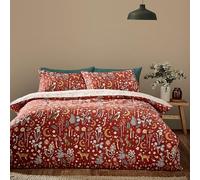 Catherine Lansfield Parure de lit Double réversible avec Housse de Couette et taies d'oreiller Motif Animaux du crépuscule enchanté Orange brûlé