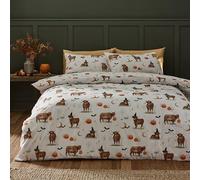 Catherine Lansfield Parure de lit Double réversible avec Housse de Couette et taies d'oreiller Motif Vache des Highlands