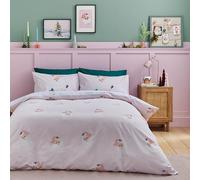 Catherine Lansfield Parure de lit Double réversible avec Housse de Couette et taies d'oreiller Motif Père Noël Rose