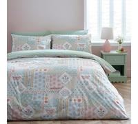 Catherine Lansfield Parure de lit Double réversible avec Housse de Couette et taies d'oreiller Motif Patchwork Folk Vert