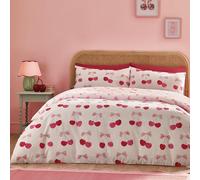 Catherine Lansfield Parure de lit Double réversible avec taies d'oreiller Motif Cerises et nœuds Rose