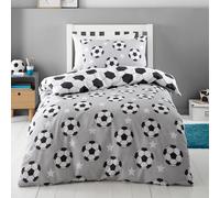Catherine Lansfield Parure de lit Double réversible en Coton brossé avec Housse de Couette et taies d'oreiller Motif étoiles de Football Gris