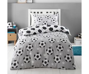Catherine Lansfield Parure de lit Double réversible en Coton brossé avec Housse de Couette et taies d'oreiller Motif étoiles de Football Gris