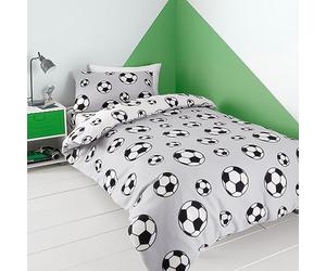 Catherine Lansfield Parure de lit Double réversible en Polaire avec taies d'oreiller - Motif Football - Gris