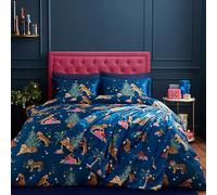 Catherine Lansfield Parure de lit Double réversible en Satin Doux avec Housse de Couette et taies d'oreiller Motif Tigre de Noël Bleu Marine