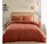 Catherine Lansfield Parure de lit en Seersucker avec Housse de Couette et taies d'oreiller pour lit Super King Size Terracotta
