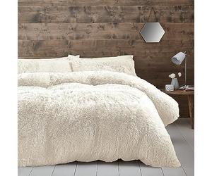 Catherine Lansfield Parure de lit King Size en Fausse Fourrure avec Housse de Couette et taies d'oreiller Crème