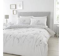 Catherine Lansfield Parure de lit King Size réversible avec Housse de Couette et taies d'oreiller Motif Floral Blanc