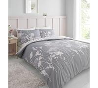 Catherine Lansfield Parure de lit King Size réversible avec Housse de Couette et taies d'oreiller Motif Floral Gris/Rose