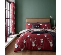 Catherine Lansfield Munro Stag, Polyester, Rouge, Parure pour lit Simple