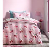 Catherine Lansfield Parure de lit réversible avec Housse de Couette et taie d'oreiller Motif Rayures Cerises Rose
