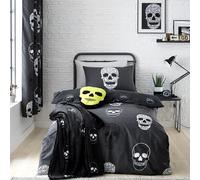 Catherine Lansfield Parure de lit réversible avec Housse de Couette et taie d'oreiller Motif têtes de Mort Gris