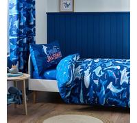 Catherine Lansfield Parure de lit réversible avec Housse de Couette et taie d'oreiller pour Enfant Motif Requin Bleu Marine
