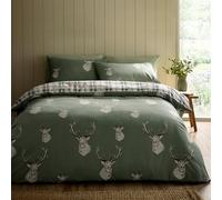 Catherine Lansfield Parure de lit réversible avec Housse de Couette et taies d'oreiller Motif cerf Vert