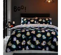 Catherine Lansfield Parure de lit réversible avec Housse de Couette et taies d'oreiller Motif fantômes d'halloween Noir King