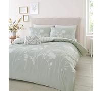 Catherine Lansfield Parure de lit réversible avec Housse de Couette et taies d'oreiller Motif Floral Vert Super King Size