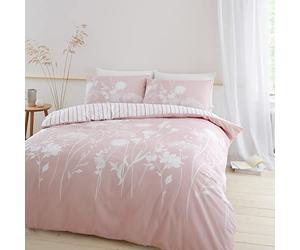 Catherine Lansfield Parure de lit réversible avec Housse de Couette et taies d'oreiller Motif Floral Rose pâle Super King