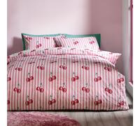 Catherine Lansfield Parure de lit réversible avec Housse de Couette et taies d'oreiller Motif Rayures Cerises Rose