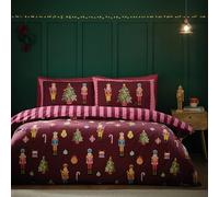 Catherine Lansfield Parure de lit réversible avec Housse de Couette et taies d'oreiller Motif Rayures Casse-Noisette de Noël Prune Super King Size