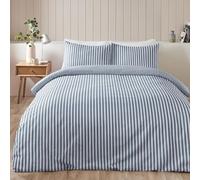 Catherine Lansfield Parure de lit réversible en Coton brossé à Rayures avec taies d'oreiller Bleu King Size