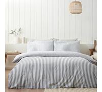 Catherine Lansfield Parure de lit réversible en Coton brossé à Rayures avec taies d'oreiller Gris argenté King Size